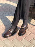 Brown Crocodile Textured Medicated Loafer